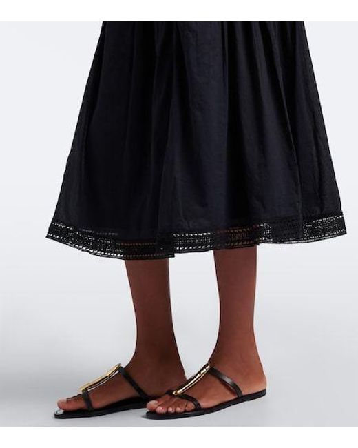 Ulla Johnson Black Alice Embroidered Tiered Cotton Midi Skirt