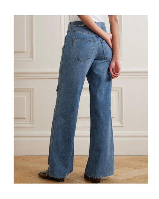 Veronica Beard Blue Kasey Frayed Mid-Rise Wide-Leg Jeans