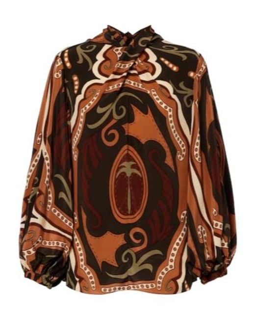 Johanna Ortiz Brown Printed Silk Blouse