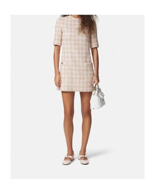 Versace White Short-Sleeved Tweed Mini Dress