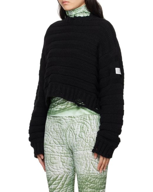 MM6 by Maison Margiela Black Numbers-Patch Distressed Jumper
