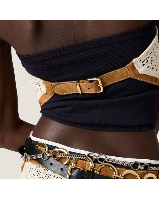 Miu Miu White Cotton And Suede Bandana Top