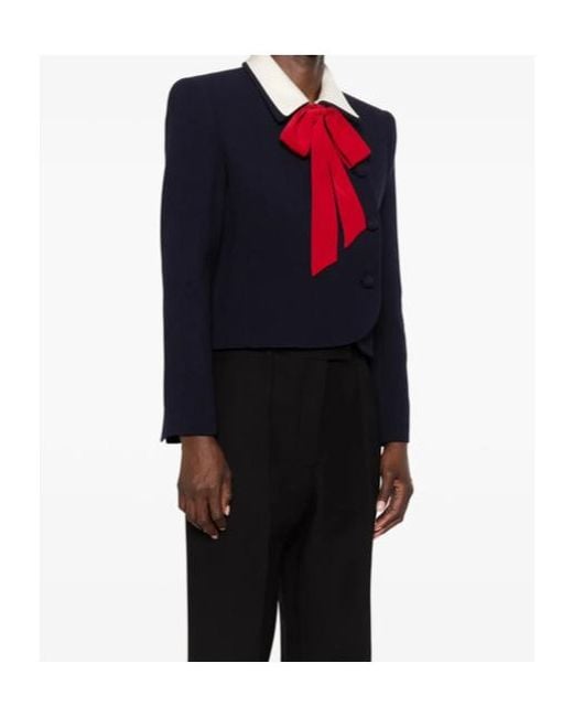 Valentino Blue Bow-Detail Cropped Jacket