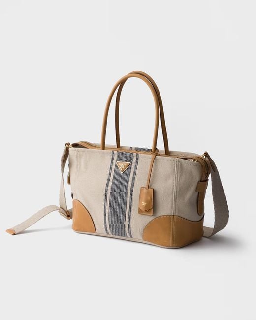 Prada Brown Large Canvas And Leather Tote Bag