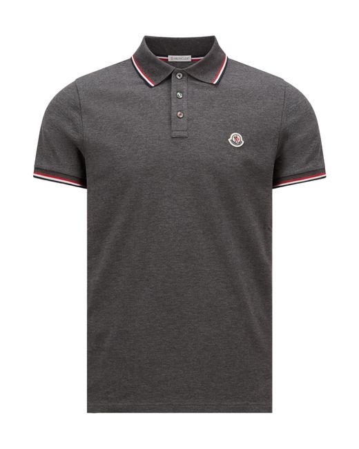 Moncler Gray Logo Patch Short-Sleeved Polo Shirt for men