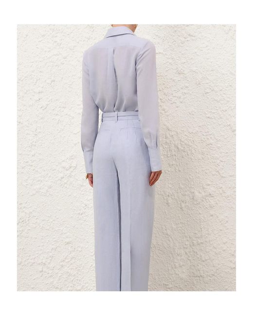 Zimmermann Blue Long-Sleeved Collared Shirt