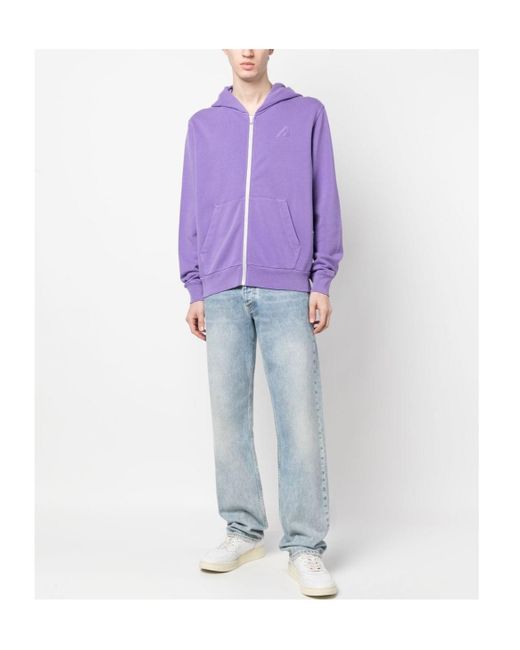 Autry Purple Logo-Patch Zipped Hoodie for men