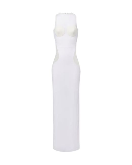 Jean Paul Gaultier White Paneled Semi-Sheer Tulle Maxi Dress