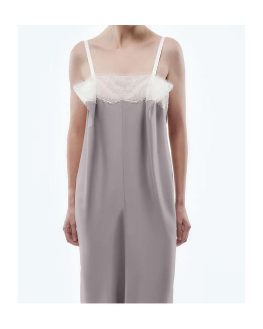 Carven Gray Lace-Embellished Pleated Slip Dress