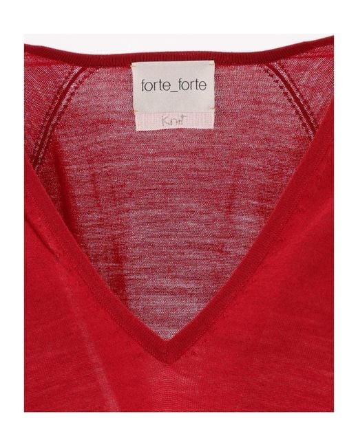 Forte_forte Red Sheer V-Neck Knitted Sweater