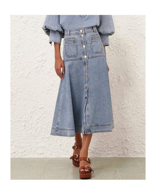 Zimmermann Blue Denim Midi Skirt