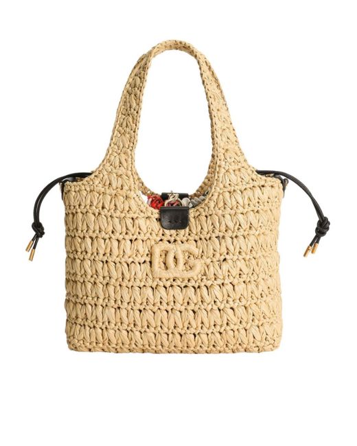 Dolce & Gabbana Metallic Woven-Raffia Tote Bag