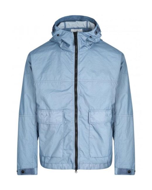 Stone Island Blue Logo Patch Zip-Up Bomber Jacket for men