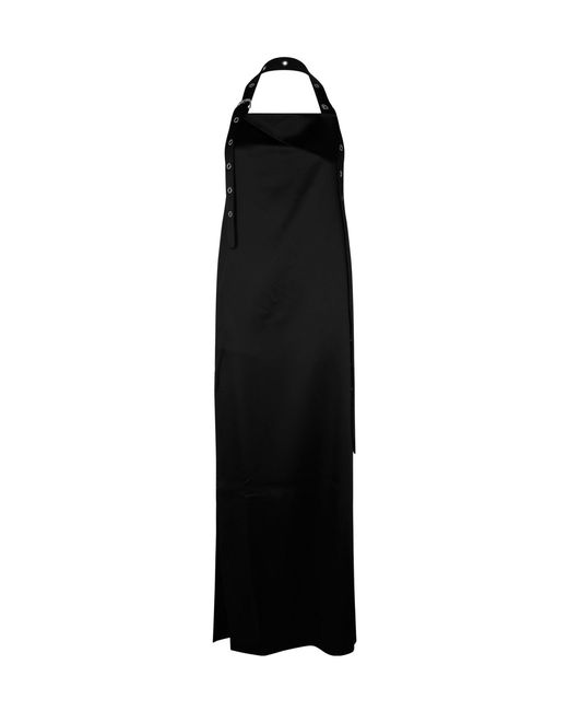 Off-White c/o Virgil Abloh Black Belted Satin Halter Neck Evening Maxi Dress