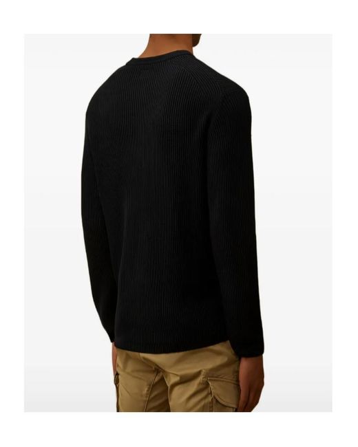 C P Company Black Sea Island Ribbed Lens Sweater for men