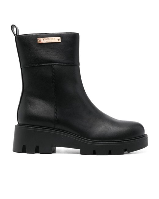 Twinset Black Logo-Plaque Boots