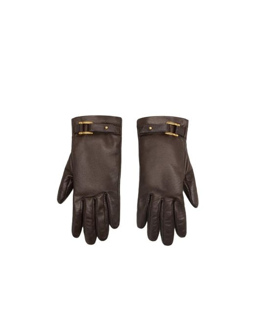 AMI White Strap-Detail Leather Gloves