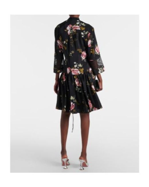 Erdem Black Floral Silk Crêpe De Chine Minidress