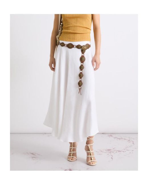 Marella White Linen Basketweave Skirt