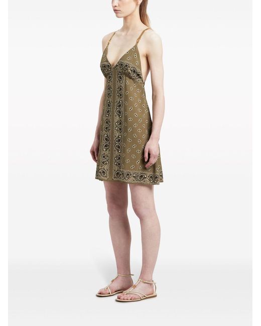 Palm Angels Brown Paisley-Printed V-Neck Slip Dress