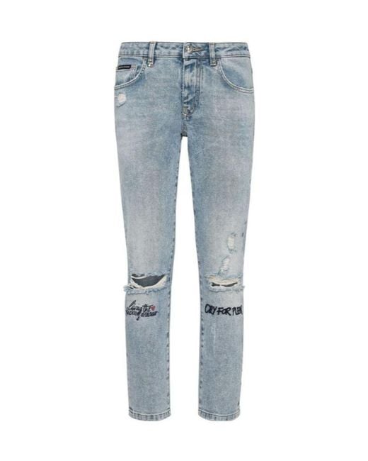 Philipp Plein Blue Logo Details Jeans
