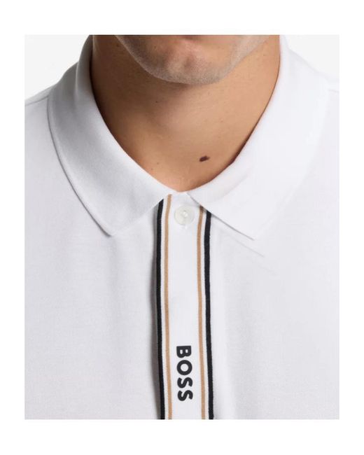 Boss White Stripe-Detail Polo Shirt for men