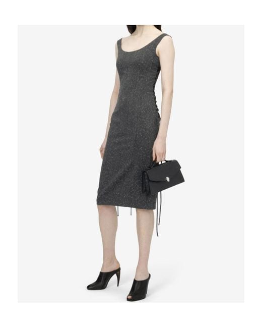 McQueen Blue Corset Lace Flecked Pinstripe Pencil Dress