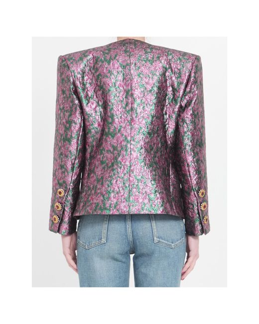 Saint Laurent Purple Brocade Single-Breasted Floral Patterned Jacket