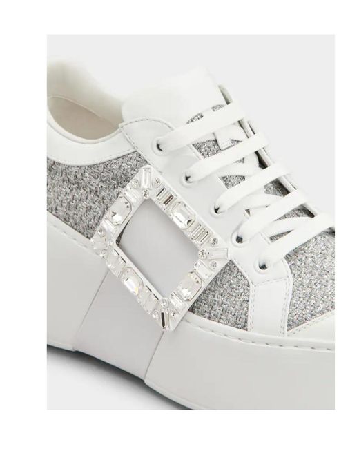 Roger Vivier White Embellished Lace-Up Sneakers