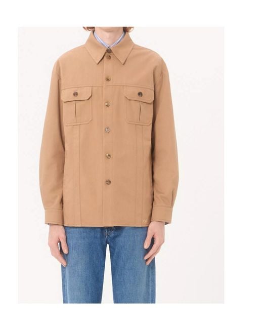 Valentino Natural Button-Up Gabardine Shirt Jacket for men