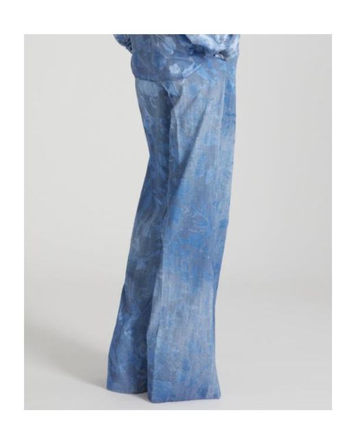 Ermanno Scervino Blue Floral Motif Palazzo Trousers