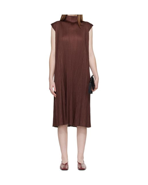 Pleats Please Issey Miyake Red Pleated Midi Dress