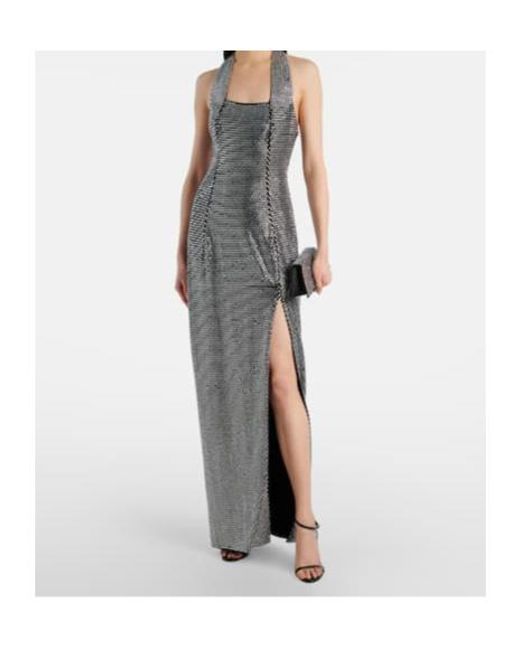Area Gray Embellished Halterneck Gown