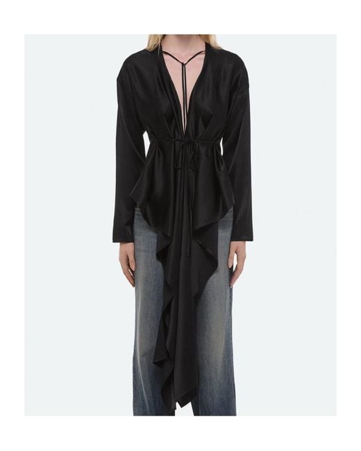 Helmut Lang Black Draped Silk Satin Scarf Top