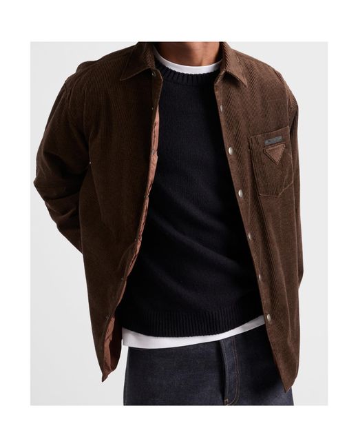 Prada Brown Logo Detailed Long-Sleeved Shirt for men