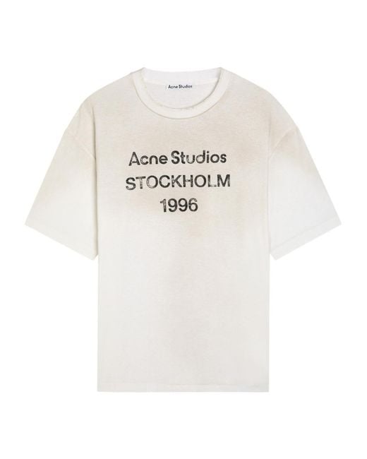 Acne White Exford Printed Cotton-Blend T-Shirt for men