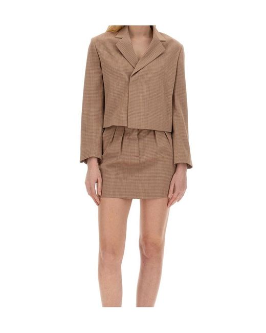 Alysi Brown Cropped Check Jacket