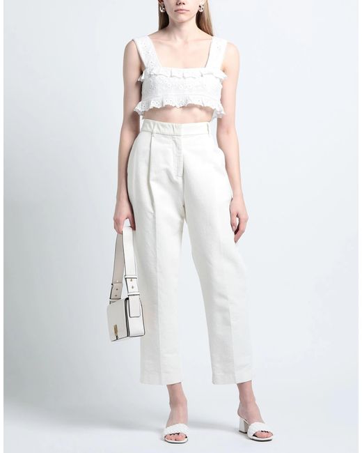 Isabel Marant White Solid Color Lace Sleeveless Crop Top