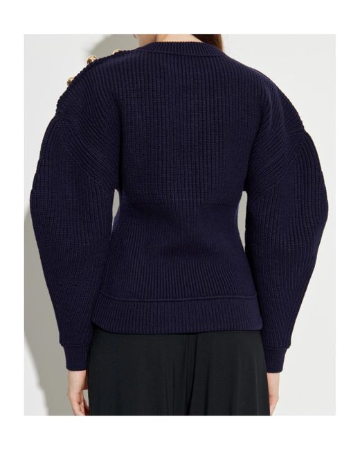 Lanvin Blue Balloon Sleeved Ribbed Jumper