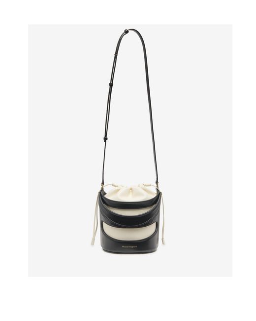 McQueen White Logo Printed Drawstring Bucket Bag
