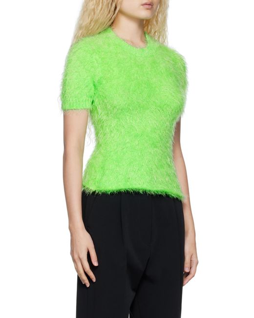 MSGM Green Bouclé Short-Sleeve Jumper