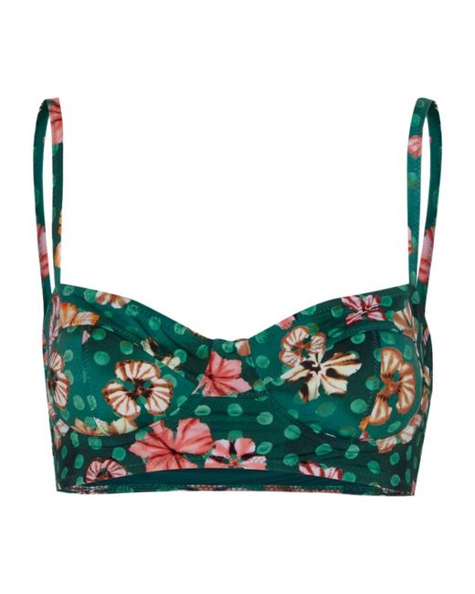 Ulla Johnson Green Zahara Floral-Print Bikini Top