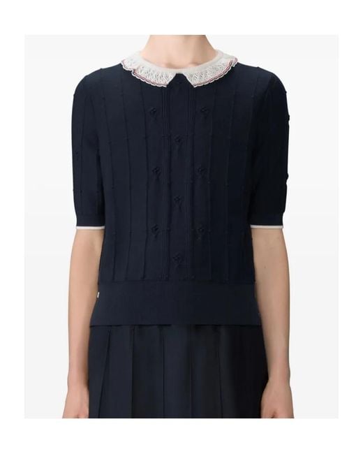 Thom Browne Blue Lace-Trim Knitted T-Shirt