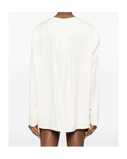 Totême White Totême V-Neck Long Sleeved Blouse
