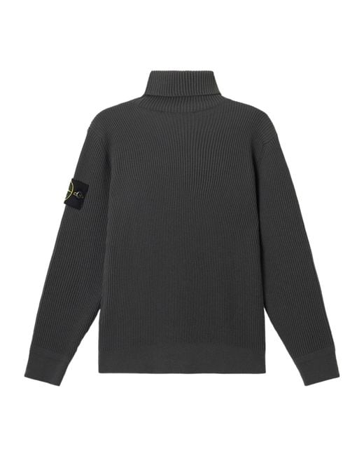 Stone Island Gray Logo Patch Turtleneck Jumper for men