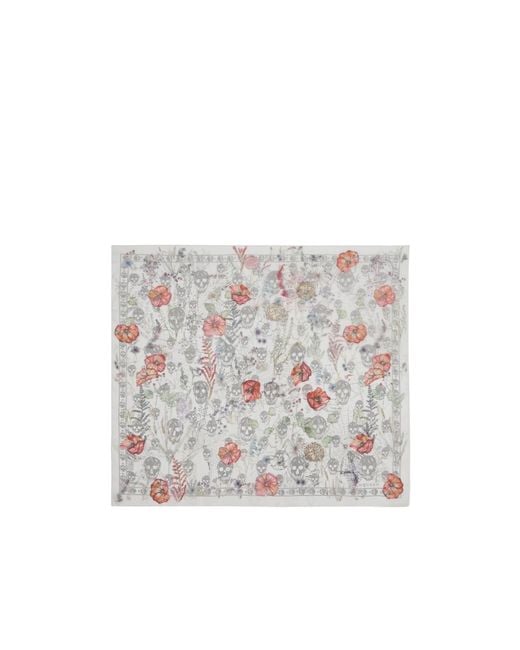 McQueen White Skull Spider Floral Scarf