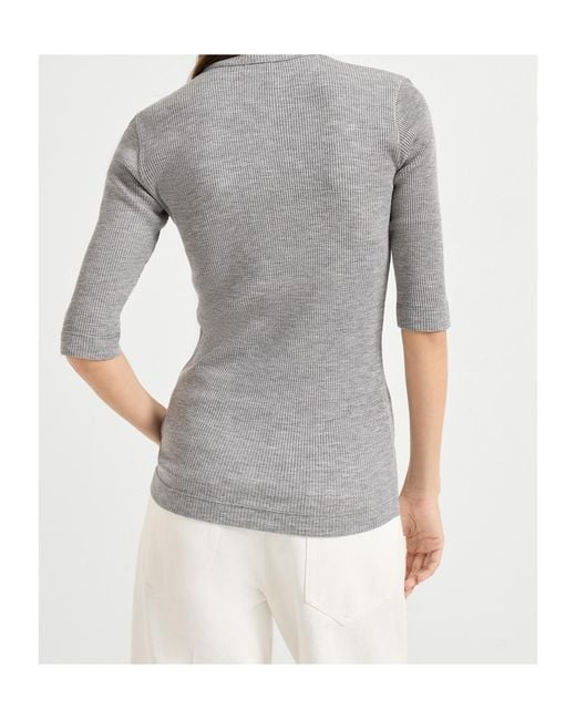 Brunello Cucinelli Gray Ribbed Zip-Neck Top