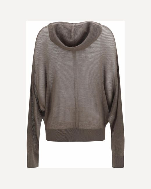 Rick Owens Gray Semi-Sheer Ribbed Hoodie