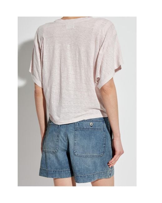Isabel Marant White Metallic-Logo Linen T-Shirt