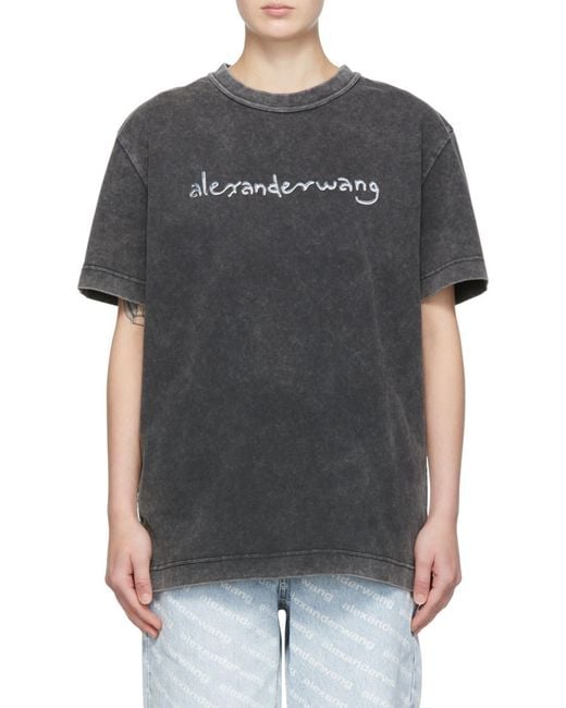 Alexander Wang Gray Faded-Effect Logo-Print T-Shirt